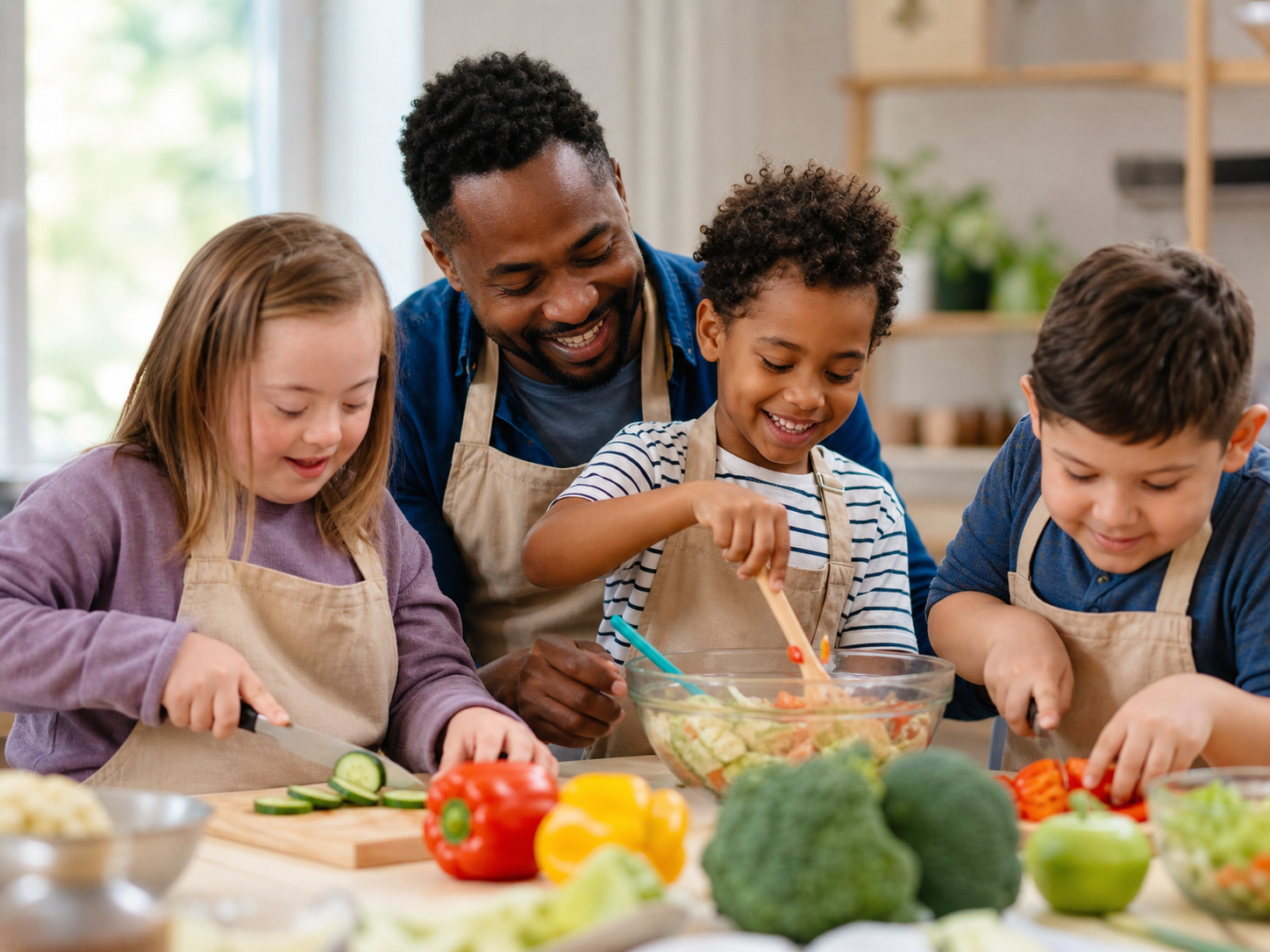 Kinderen koken onder begeleiding